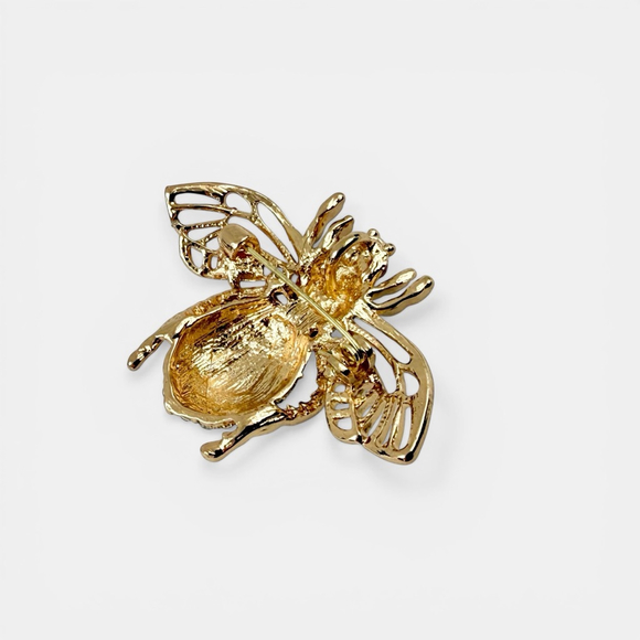 Vintage Style Bee Brooch Gold Tone Rhinestone Insect Pin Black Gold Crystal Stat - Picture 3 of 4